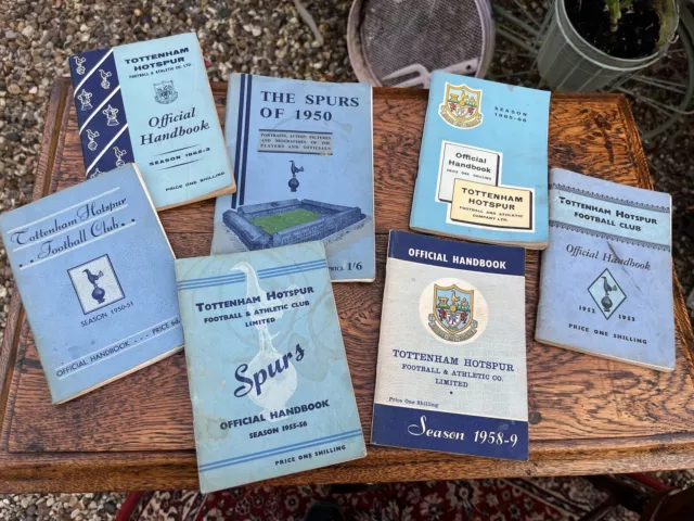 7 Vintage Tottenham Hotspur Official Handbooks - 1950s and 1960s