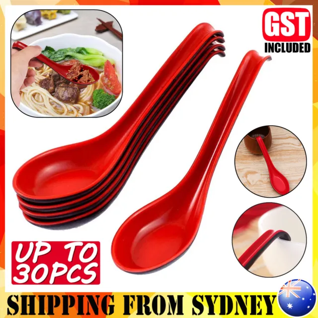 10PCS Soup Ramen Spoons Asian Chinese Japanese Utensils Long HandleHook Flatware