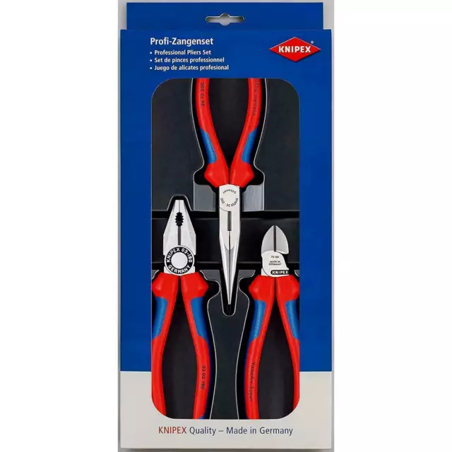 Knipex Assembly Plier Set, Combination, Snipe Nose Side, Diagonal Cutter, 3 Pack