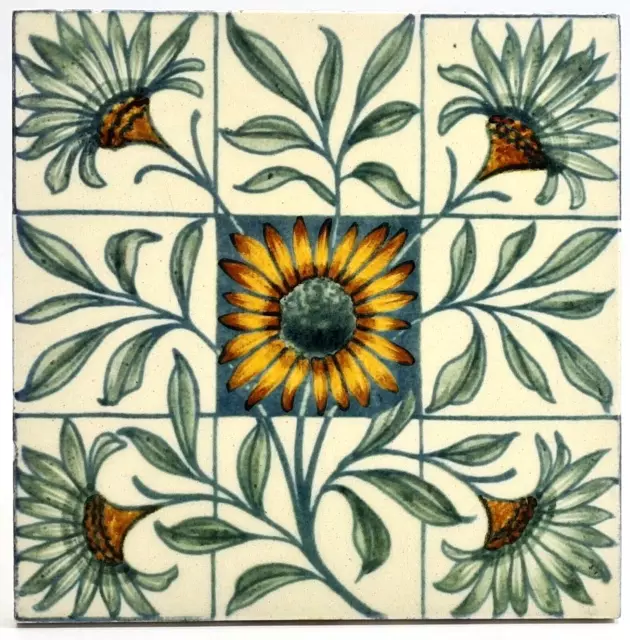 Antique Fireplace Tile W B Simpson & Sons Hand Painted Underglaze Morris Style