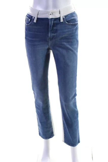 Jonathan Simkhai Women's Two Tone Straight Leg Jeans Blue Size 26