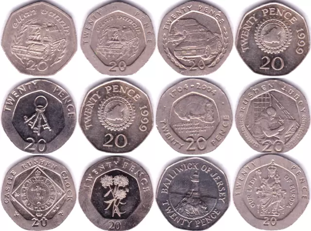 Regional Issue Gibraltar Jersey Guernsey IOM 20p Twenty Pence Circulated Coins