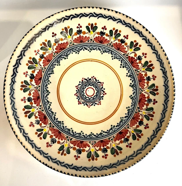 A.H. Puente Spanish Hand Painted Pottery Majolica Low Bowl For Decor Hanging 13"