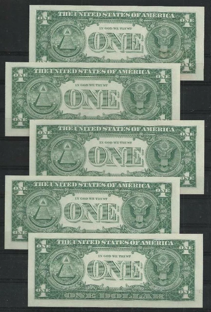 Fr.1619 - 1957 silver certificate - FIVE consecutive - FA block - UNCIRCULATED 2