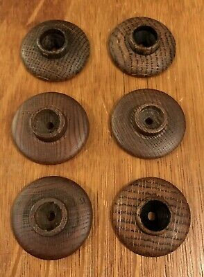 6 BACK PLATES Wood Round Knob Cabinet Drawer Dark Rustic Mid Century Vintage 2