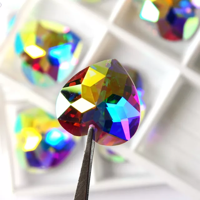 2203TH AB Heart Flat Back Strass Sew On Beads DIY Crystal Glass Rhinestones 25mm