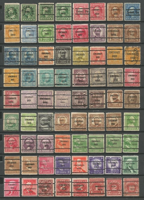 ETATS UNIS : PRECANCELS  :  CINCINNATI ( OHIO ) : 72 Timbres différents