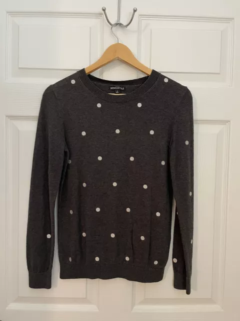 JCrew Mercantile Womens S Wool Blend Pullover Sweater Gray Silver Polka Dots