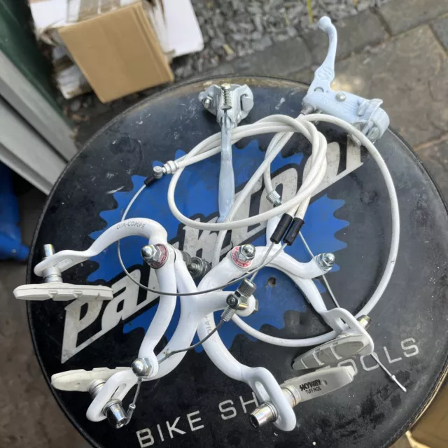 Set Of Old School BMX White Dia Compe 890 Brakes Tech 3 Levers