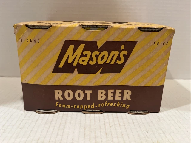 Vintage Mason’s Root Beer 6 Pack Carrier Soda Cans Pre Zip Flat Top RARE