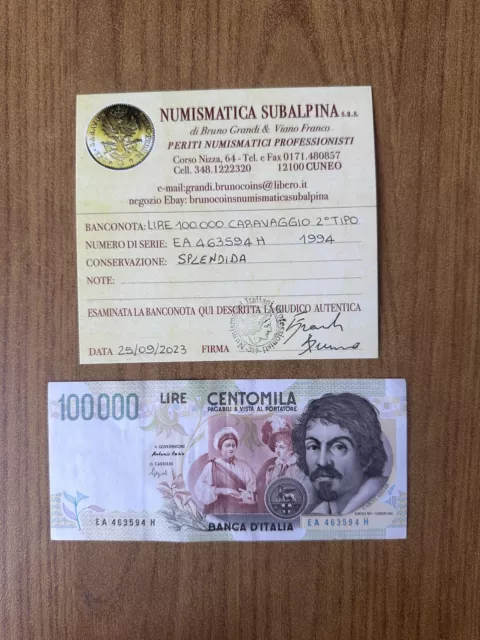 REPUBBLICA LIRE 100000 CARAVAGGIO 2º TIPO A 1994 certificata SPL SUBALPINA