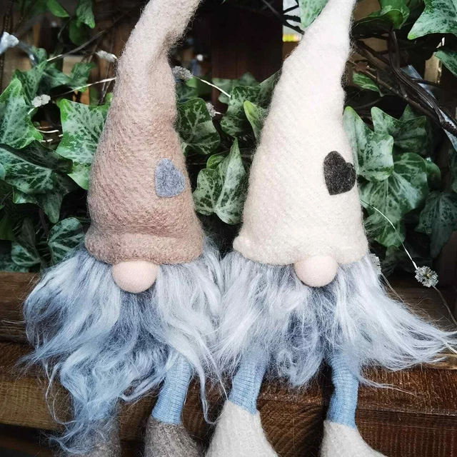 2 x Nordische Weihnachtswichtel 34cm Figur beige Herz Kantenhocker Wichtel Troll