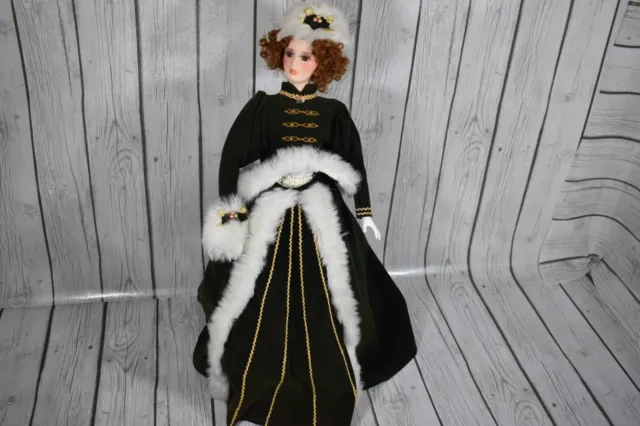 Dynasty Doll Collection 22"inch Tall Porcelain Doll in Green Gown Victorian