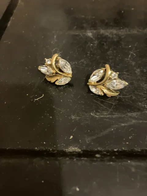 pair of mid century trifari gold plated and crystals studs