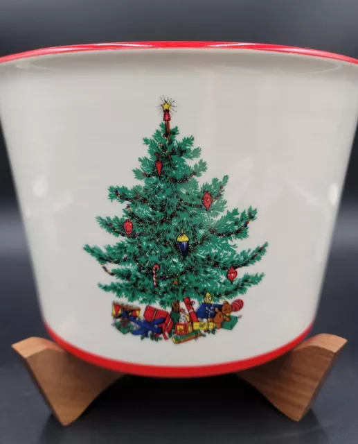 Taylor Smith & T HOLLY & SPRUCE (RED) Punch Bowl Set, Wood Stand, & 8 Cup EXC 3