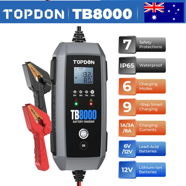 2024 TOPDON TB8000 Car Battery Charger Automatic Battery Maintainer Desulfator