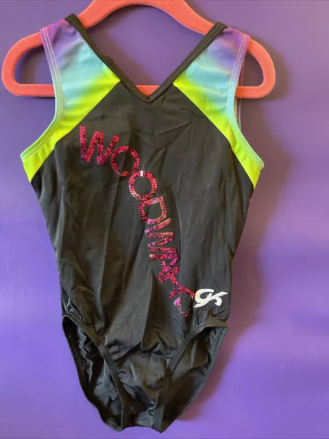 GK ELITE gymnastics dance LEOTARD child size medium WOODWARD CAMP pink sequins