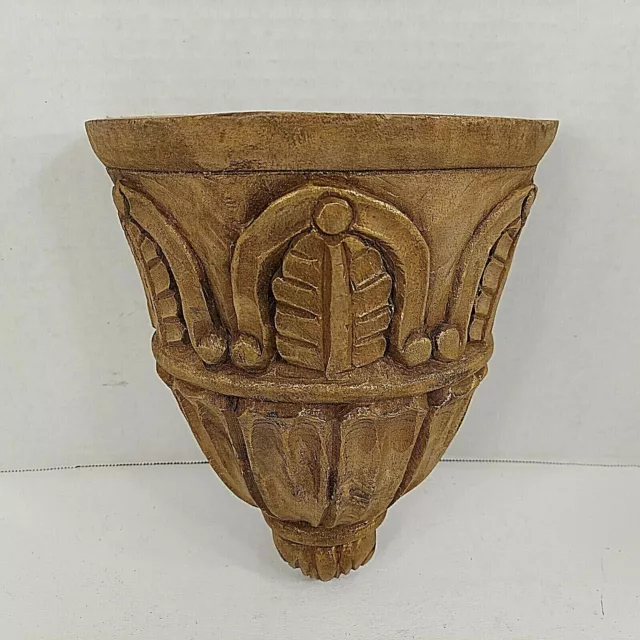 Solid Wood Carved Wall Sconce Architectural Salvage Greco Roman Style 9x8x4"