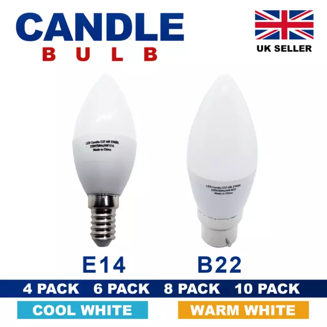 4/6/8 Pack LED CANDLE Bulbs E14 SES B22 Bayonet Energy Saving Warm Cool light