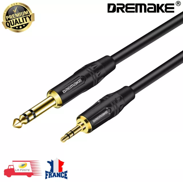 Câble Audio 3.5mm vers Jack 6.35mm Stéréo Mâle 2M professionnel DREMAKE