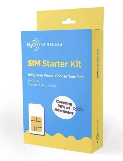 H2O WIRELESS SIM CARD Triple "3 in 1"  NANO • GSM Unlocked Phone Starter Kit