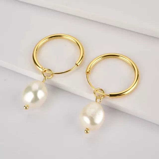 925 Sterling Silver Natural Freshwater Pearl Earrings 18K Gold Plated Jewellery