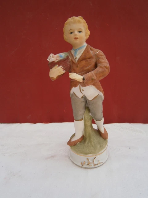 ancien sujet en biscuit polychrome, jeune homme french antique