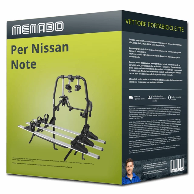 Menabo Polaris 3 portabici portellone per Nissan Note Tipo E12 - 3 bici Nuovo