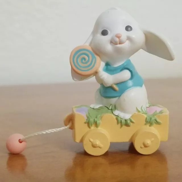 Hallmark Merry Miniature Easter 1989 Bunny Rabbit in Wagon w Gold Seal