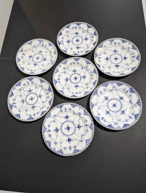 7 Royal Copenhagen Blue Fluted Full Lace Plates 8"