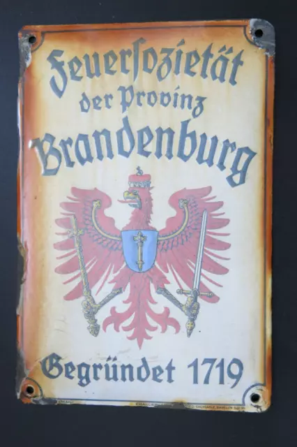 Werbeschild Emaille Feuersozietät der Provinz Brandenburg