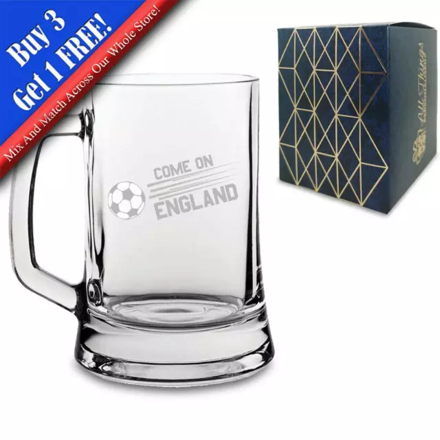 Engraved Football Tankard, Come On England Straight Football Design, Gift Boxed