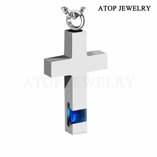 Cross Crystal Urn Necklace For Ashes Cremation Locket Pendant Memorial Jewelry