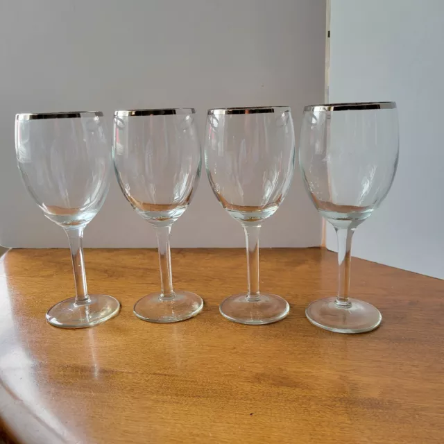 Silver Rim Wine Glasses Mid Century Modern 1960s Set Of 4