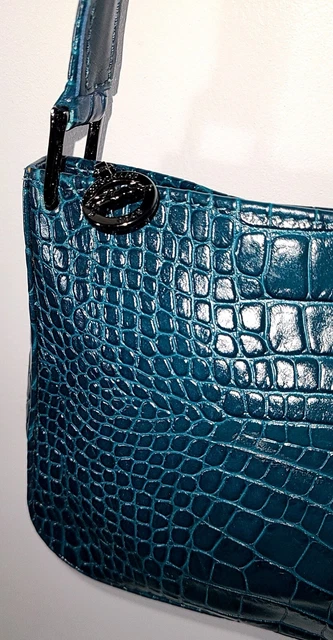 Longchamp Roseau Green Croc Embossed Toggle Shoulder Bag 5