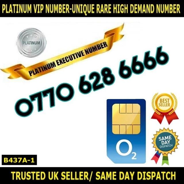 PLATINUM Number-0770 628 6666-Unique Rare Executive VIP O2 UK PAYG SIM-B437A-1