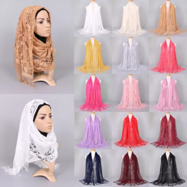 Fashion Lace Tassel Sheer Triangle Scarf Women Hollow Out Floral Scarves Shawls