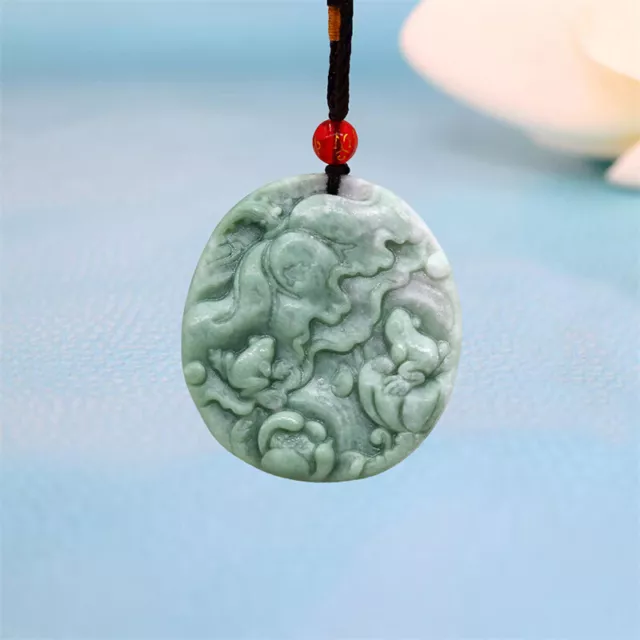 Jade Frog Pendant Lotus Natural Necklace Green Jewelry Gift Vintage Chinese