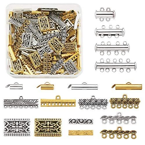 Pandahall 148 Pcs Tube Brass Slide On End Clasp & 2-5 Strands Jewelry Slide L...