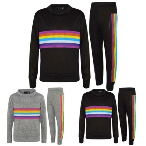 Bambine Lounge Abito Arcobaleno Top a Righe Fondo Abbigliamento Tuta 7-13 Anni