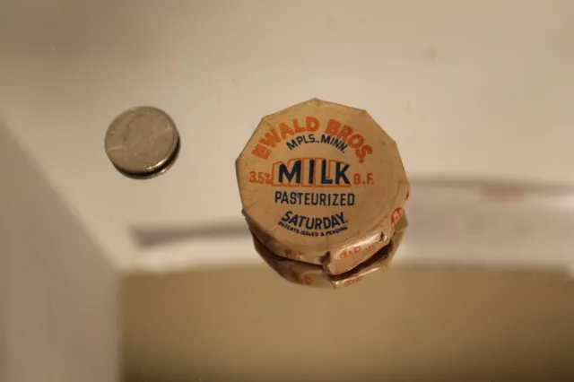 Rare Vintage Ewald Bros Mpls Minn Milk Bottle Cap Cover Saturday 3.5% B F