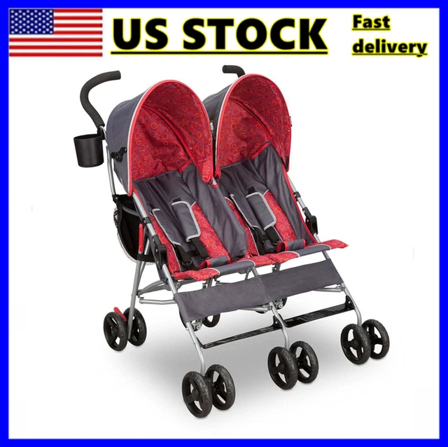 Fold Side Double Convenience Stroller Toddler Infant w/ Large Canopy Lightweight