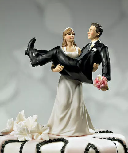 To Have and to Hold Bride Carrying Groom Funny Wedding Porcelain Cake Topper