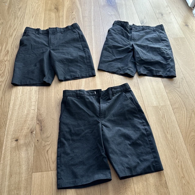 3 X Pantaloncini Scuola Ragazzi Grigi M&S Età 12-13 Anni