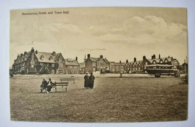 Postcard Hunstanton Green & Town Hall & Golden Lion Hotel Norfolk Posted 1923