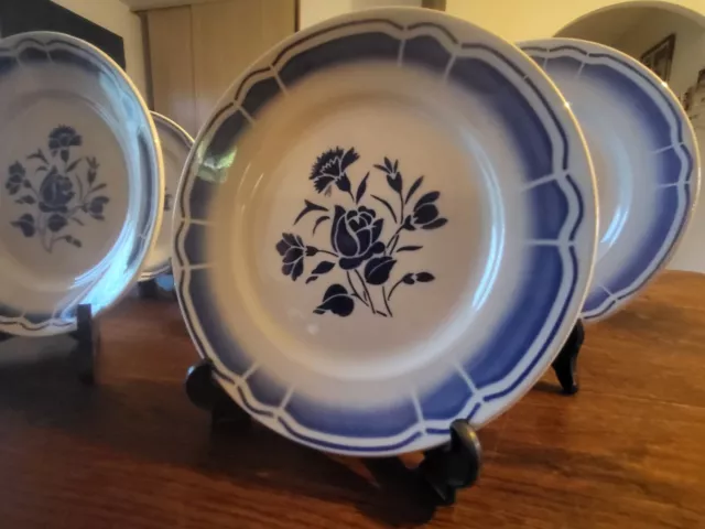 5 assiettes anciennes plates Badonviller rose bleu Céramique -art déco