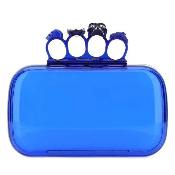 Alexander McQueen Skull Four-Ring Clear Lucite Box Clutch in Ultramarine Blue