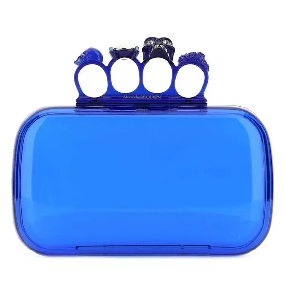 Alexander McQueen Skull Four-Ring Clear Lucite Box Clutch in Ultramarine Blue Alexander McQueen Skull Four-Ring Clear Lucite Box Clutch in Ultramarine Blue