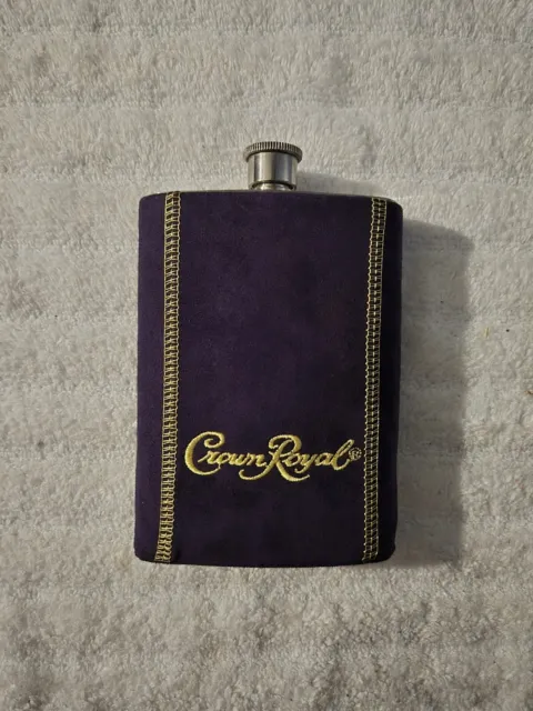 Crown Royal Flask Whiskey Liquor Stainless Steel 8 oz w/ Purple Dustbag MANCAVE!