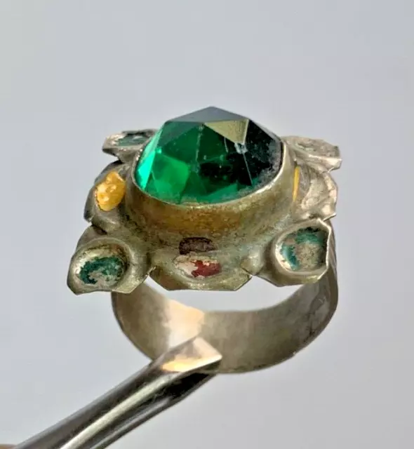 Very Rare Ancient Medieval Beautiful Ring With Green Stone Artifact